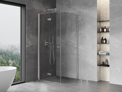 Mexen Mist-F faltbare Duschkabine links 100 x 100 cm, transparent, gebürsteter Nickel - 8A6T-100-100-97-00-L