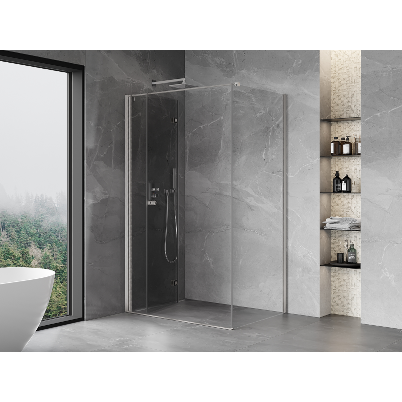 Mexen Mist-F faltbare Duschkabine links 105 x 120 cm, transparent, gebürsteter Nickel - 8A6T-105-120-97-00-L