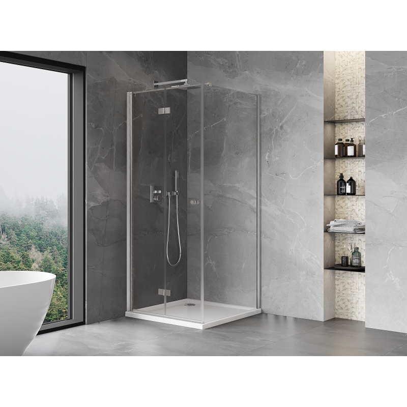 Mexen Mist-F Faltbare Duschkabine links 120 x 120 cm, transparent, gebürsteter Nickel - 8A6T-120-120-97-00-L