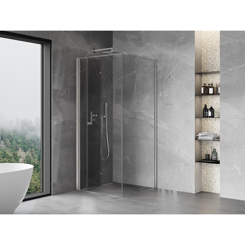 Mexen Mist-F Faltbare Duschkabine links 120 x 120 cm, transparent, gebürsteter Nickel - 8A6T-120-120-97-00-L