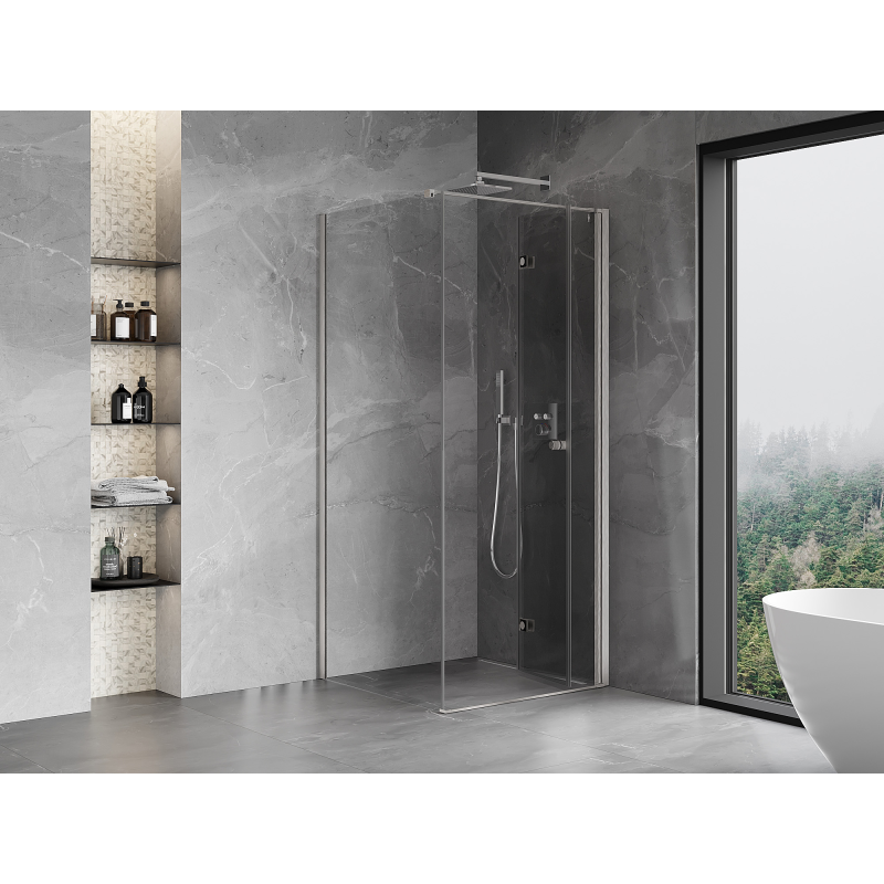 Mexen Mist-F faltbare Duschkabine rechts 75 x 75 cm, transparent, gebürstetes Nickel - 8A6T-075-075-97-00-P
