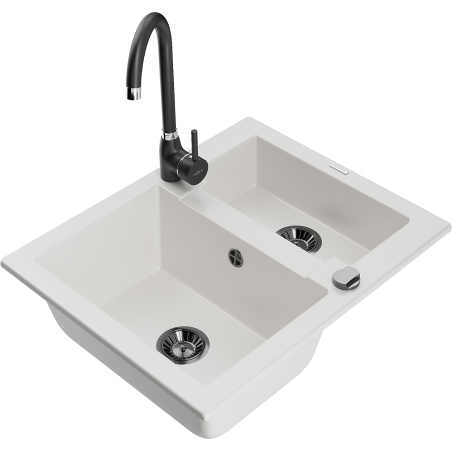 Mexen Carlos 1,5-Kammer-Graniteinbauspüle mit Küchenarmatur Telma, weiß - 6518-20-670200-70
