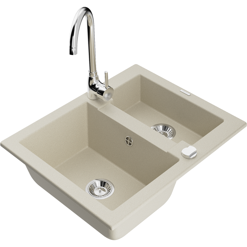 Mexen Carlos 1,5-Becken-Granitspüle mit Mischbatterie Telma, Beige - 6518-69-670200-00