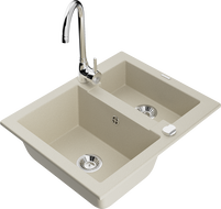 Mexen Carlos Granitspüle 1,5-Kammer mit Küchenarmatur Telma, beige - 6518-69-670200-00