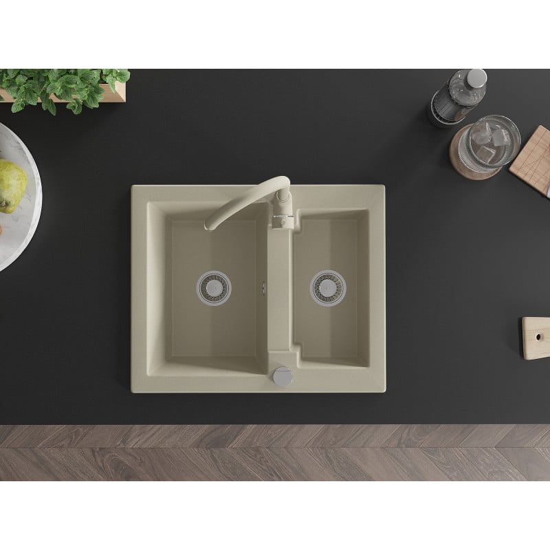 Mexen Carlos Granitspüle 1,5-Becken mit Küchenarmatur Telma, beige - 6518-69-670200-69