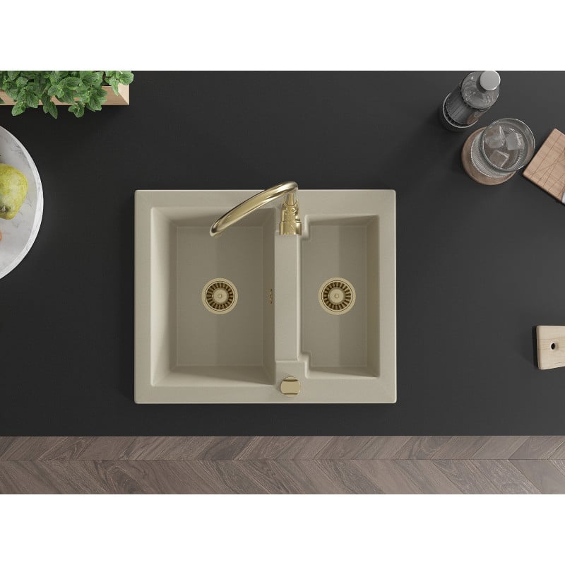 Mexen Carlos Granitspüle 1,5-becken mit Küchenarmatur Telma, beige - 6518-69-670200-50