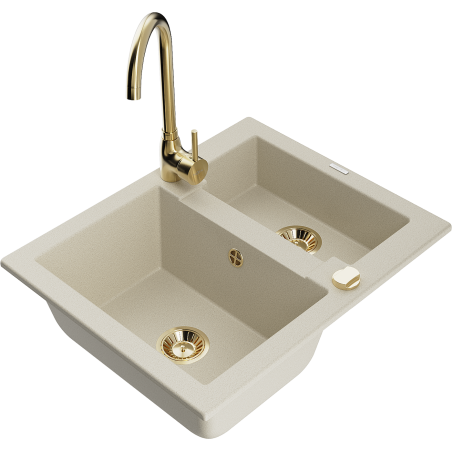 Mexen Carlos Granitspüle 1,5-becken mit Küchenarmatur Telma, beige - 6518-69-670200-50