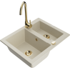 Mexen Carlos Granitspüle 1,5-Kammer mit Küchenarmatur Telma, beige - 6518-69-670200-50