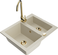 Mexen Carlos Granitspüle 1,5-becken mit Küchenarmatur Telma, beige - 6518-69-670200-50