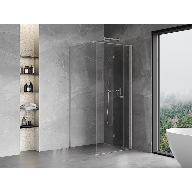 Mexen Mist-F faltbare Duschkabine rechts 95 x 95 cm, transparent, gebürsteter Nickel - 8A6T-095-095-97-00-P