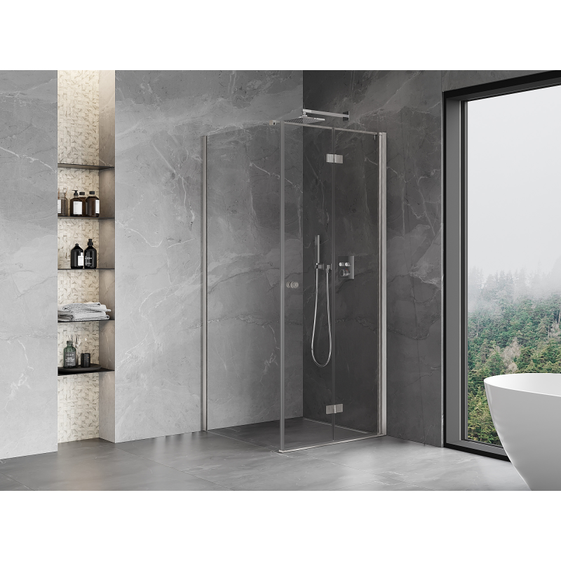 Mexen Mist-F faltbare Duschkabine rechts 95 x 95 cm, transparent, gebürsteter Nickel - 8A6T-095-095-97-00-P