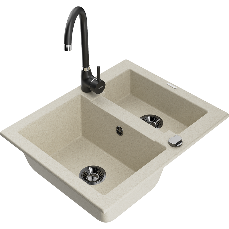 Mexen Carlos Granitspüle 1,5-Becken mit Küchenarmatur Telma, beige - 6518-69-670200-70