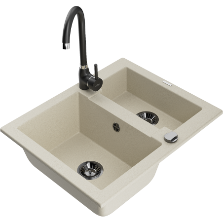 Mexen Carlos Granitspüle 1,5-Becken mit Küchenarmatur Telma, beige - 6518-69-670200-70