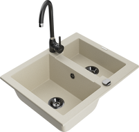 Mexen Carlos Granitspüle 1,5-Becken mit Küchenarmatur Telma, beige - 6518-69-670200-70