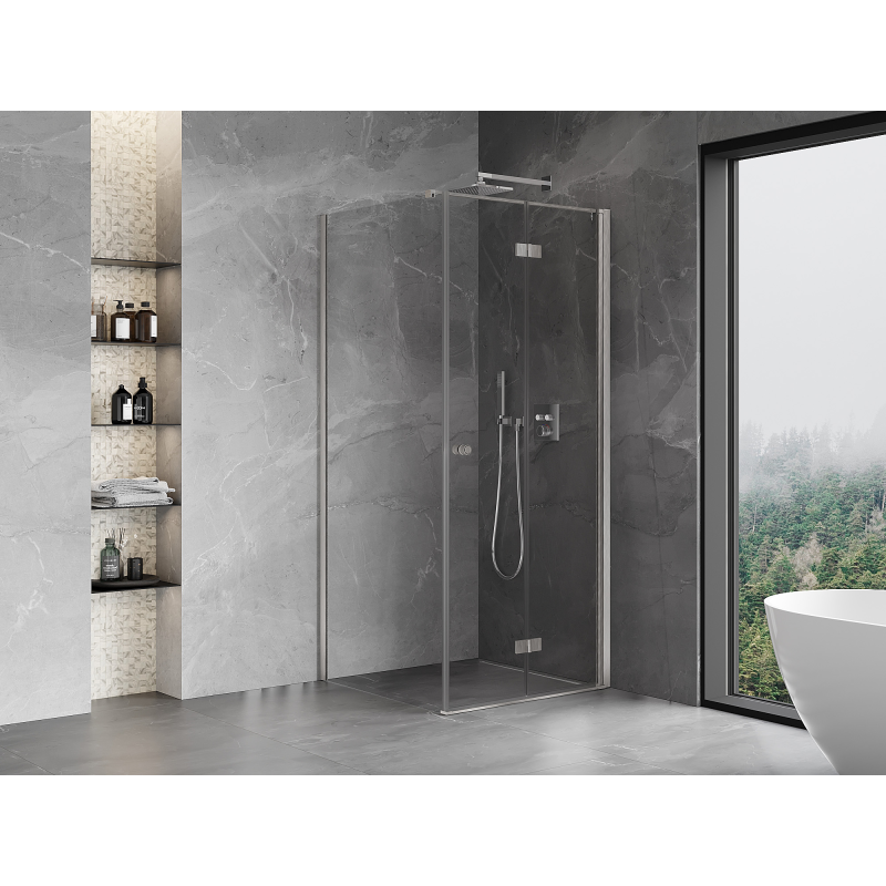 Mexen Mist-F faltbare Duschkabine rechts 110 x 110 cm, transparent, gebürstetes Nickel - 8A6T-110-110-97-00-P
