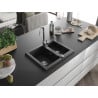 Mexen Carlos Granitspüle 1,5 Becken mit Küchenarmatur Telma, schwarz/silber Metallic - 6518-73-670200-00
