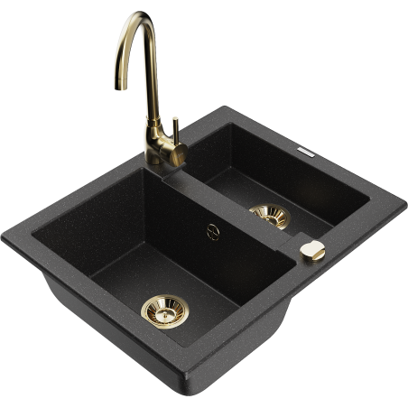 Mexen Carlos Granitspüle 1,5-Kammer mit Küchenarmatur Telma, schwarz/silber Metallic - 6518-73-670200-50