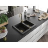 Mexen Carlos Granitspüle 1,5-Kammer mit Küchenarmatur Telma, schwarz/silber Metallic - 6518-73-670200-50