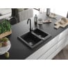 Mexen Carlos Granitspüle 1,5-Kammer mit Küchenarmatur Telma, schwarz/silber metallic - 6518-73-670200-70