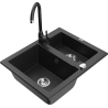 Mexen Carlos granitspüle 1,5-becken mit küchenarmatur Telma, schwarz/silber metallic - 6518-73-670200-70