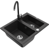 Mexen Carlos Granitspüle 1,5-Kammer mit Küchenarmatur Telma, schwarz/silber metallic - 6518-73-670200-70