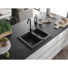 Mexen Carlos Granitspüle 1,5 Becken mit Telma Küchenarmatur, schwarz/silber metallic - 6518-73-670200-70-B