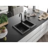 Mexen Carlos Granitspüle 1,5-fach mit Küchenarmatur Telma, Schwarz/Silber Metallic - 6518-73-670200-70-B