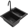 Mexen Carlos Granitspüle 1,5-fach mit Küchenarmatur Telma, Schwarz/Silber Metallic - 6518-73-670200-70-B