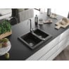 Mexen Carlos Granitspüle 1,5-Becken mit Küchenarmatur Telma, schwarz/gold metallic - 6518-75-670200-00