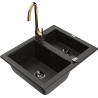 Mexen Carlos 1,5-Kammer-Granitspeüle mit Küchenarmatur Telma, schwarz/golden metallic - 6518-75-670200-50-B