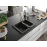 Mexen Carlos 1,5-Kammer-Granitspeüle mit Küchenarmatur Telma, schwarz/golden metallic - 6518-75-670200-50-B