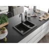 Mexen Carlos Granitspüle 1,5 Becken mit Küchenarmatur Telma, schwarz/gold-metallic - 6518-75-670200-70