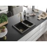 Mexen Carlos 1,5-Kammer-GranitsSpüle mit Küchenarmatur Telma, schwarz/gold metallic - 6518-75-670200-50