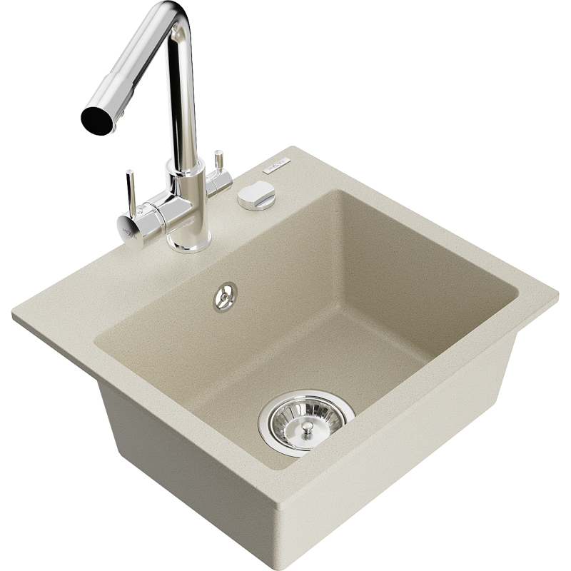 Mexen Milo Granitspüle 1-Becken mit Küchenarmatur Duero, beige - 6505-69-671600-00