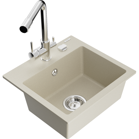 Mexen Milo 1-Becken-Granit-Spüle mit Mischbatterie Duero, Beige - 6505-69-671600-00