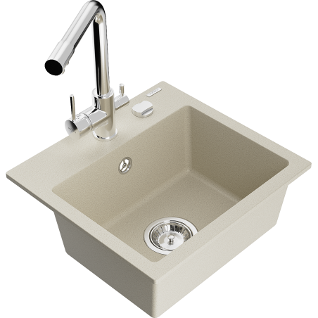 Mexen Milo Granitspüle 1-Becken mit Küchenarmatur Duero, beige - 6505-69-671600-00