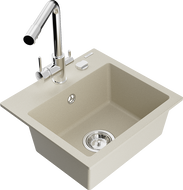 Mexen Milo Granitspüle 1-Becken mit Küchenarmatur Duero, beige - 6505-69-671600-00