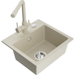 Mexen Milo 1-Becken-Granit-Spüle mit Mischbatterie Duero, Beige - 6505-69-671600-69