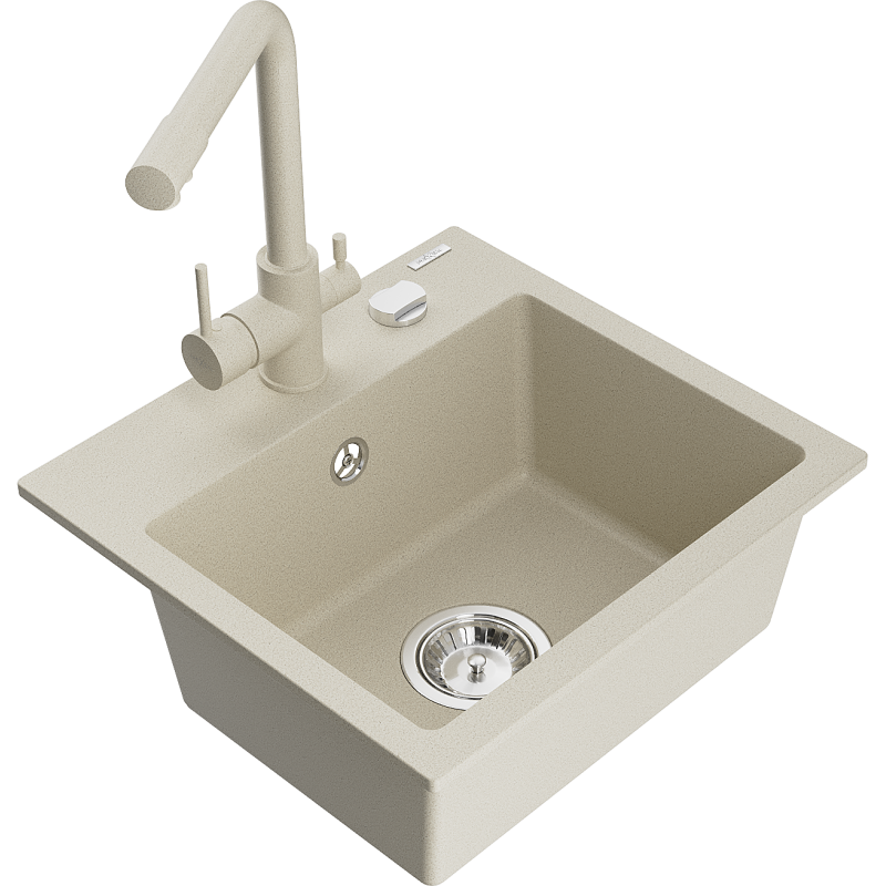 Mexen Milo Granitspüle 1-beckig mit Küchenarmatur Duero, beige - 6505-69-671600-69