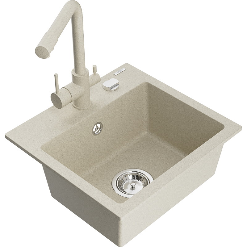 Mexen Milo Granitspüle 1-fach mit Küchenarmatur Duero, beige - 6505-69-671600-69