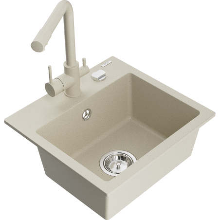 Mexen Milo Granitspüle 1-beckig mit Küchenarmatur Duero, beige - 6505-69-671600-69