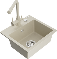 Mexen Milo Granitspüle 1-beckig mit Küchenarmatur Duero, beige - 6505-69-671600-69