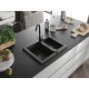 Mexen Carlos Granitspüle 1,5-fach mit Küchenarmatur Telma, schwarz/gold metallic - 6518-75-670200-70-B