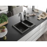 Mexen Carlos granitspüle mit 1,5 becken und Küchenarmatur Telma, schwarz/gold metallic - 6518-75-670200-70-B