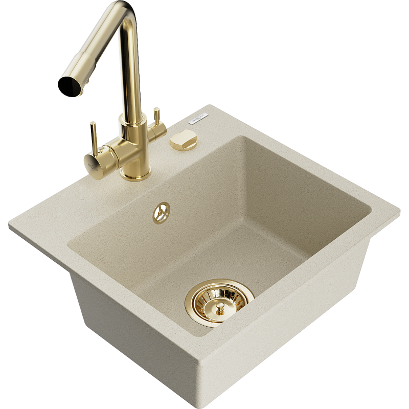 Mexen Milo Granitspüle 1-Becken mit Küchenarmatur Duero, Beige - 6505-69-671600-50