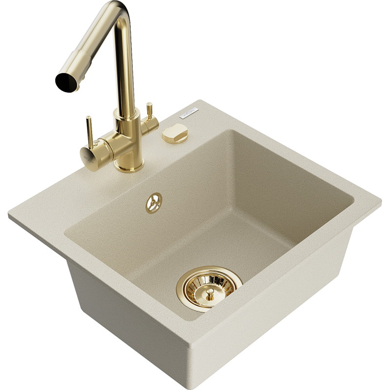 Mexen Milo Granitspüle 1-beckig mit Küchenarmatur Duero, beige - 6505-69-671600-50