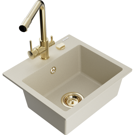 Mexen Milo Granitspüle 1-Becken mit Küchenarmatur Duero, Beige - 6505-69-671600-50
