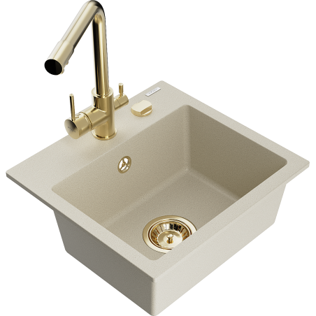 Mexen Milo Granitspüle 1-beckig mit Küchenarmatur Duero, beige - 6505-69-671600-50