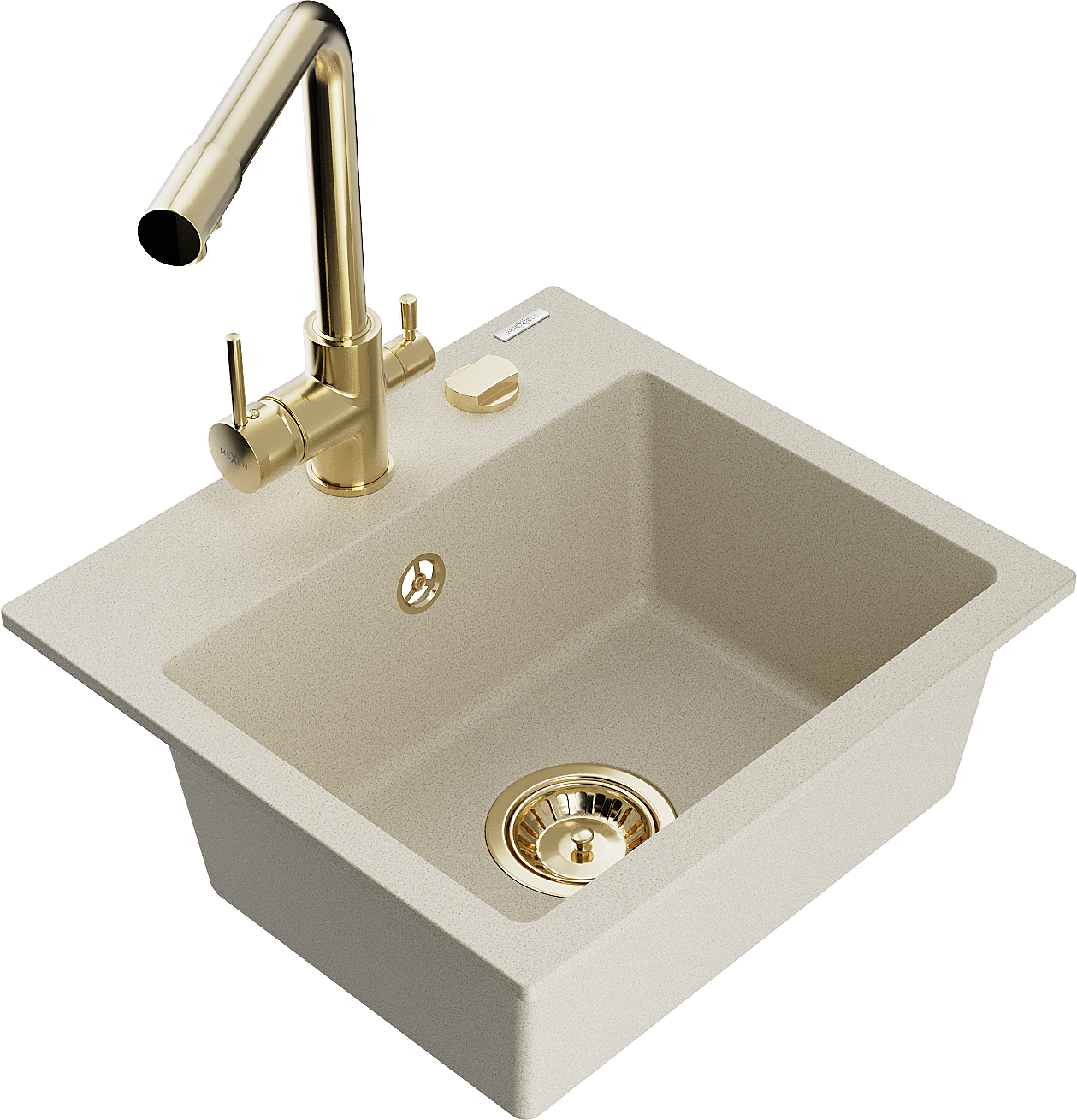 Mexen Milo 1-Becken-Granit-Spüle mit Mischbatterie Duero, Beige - 6505-69-671600-50