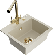 Mexen Milo Granitspüle 1-Becken mit Küchenarmatur Duero, Beige - 6505-69-671600-50